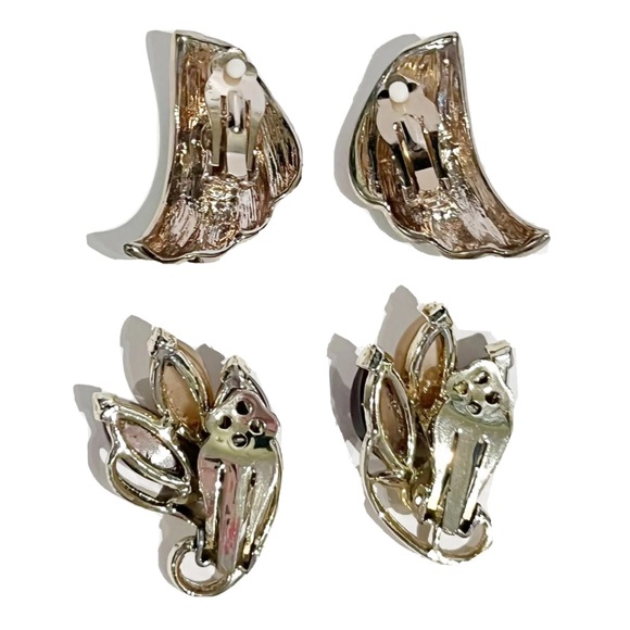 Vintage Clip On Earring Lot of 11 Pairs Rhinestone Gold Silver Blue Pink Black - Picture 5 of 16